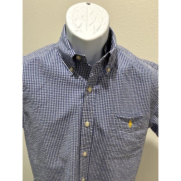 Polo Ralph Lauren Blue & White Check Print Short Sleeve Button-Up Shirt Mens S - Picture 4 of 7